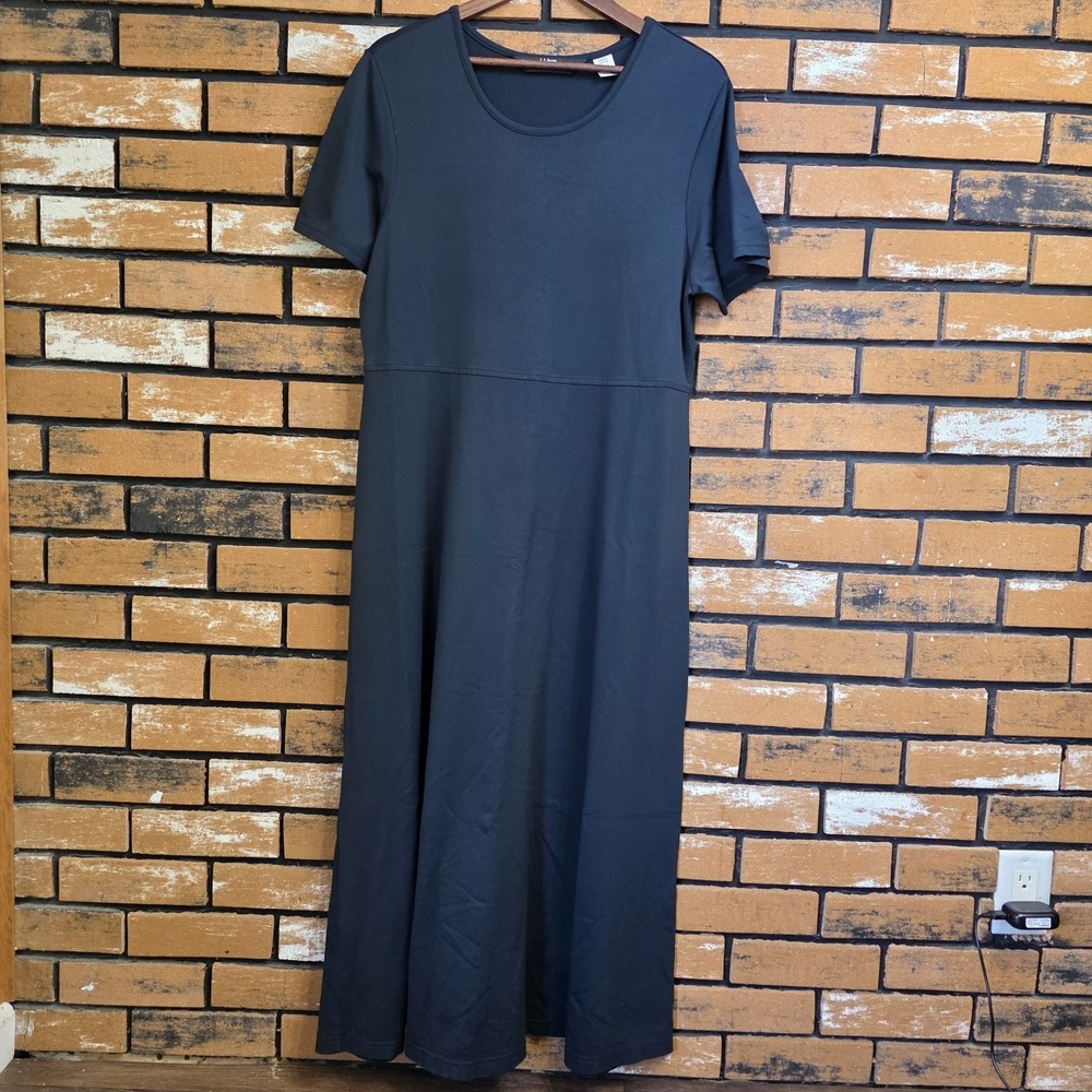 L.L. Bean Traveler Large Petite Black Knit Short Sleeve Pullover Maxi Dress